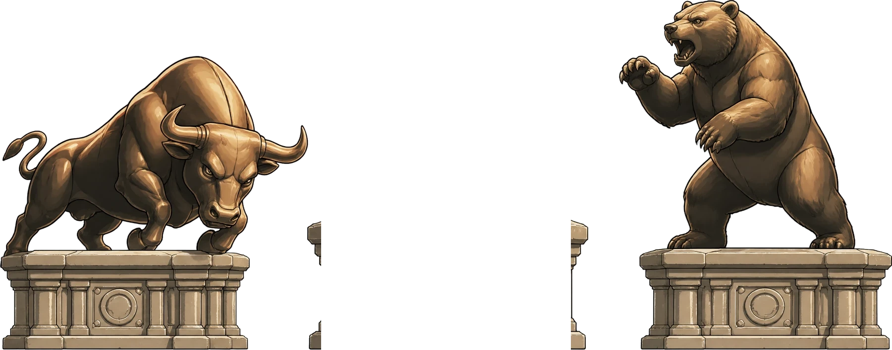 The bull and the bear on their pedestals